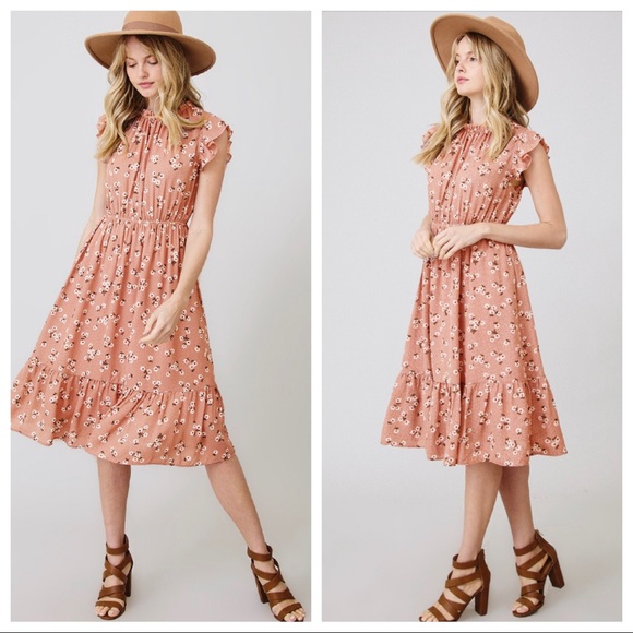 Bohemian Floral Print Ruffled Midi Dress - Picture 2 of 2